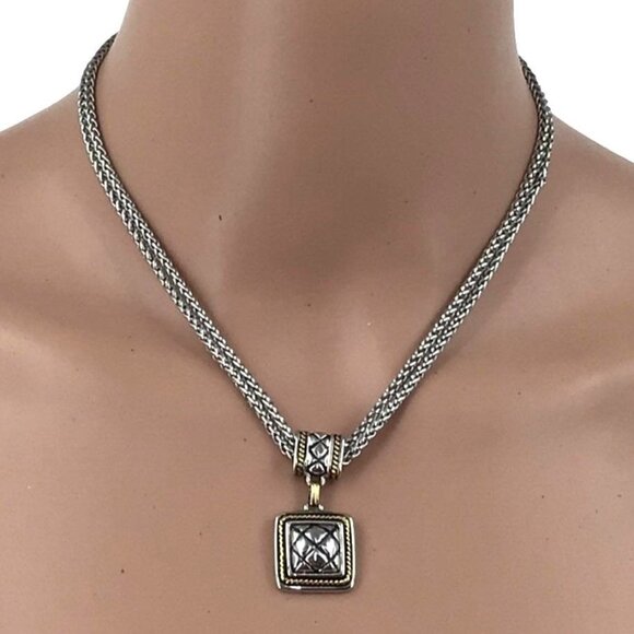 Double Strand Pendant Necklace Silver Gold Tone Adjustable Length - Picture 1 of 3